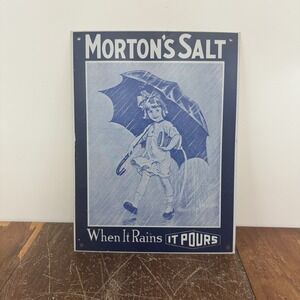 Mortons Salt Advertising Sign When It Rains It Pours Girl Umbrella‎ Reproduction